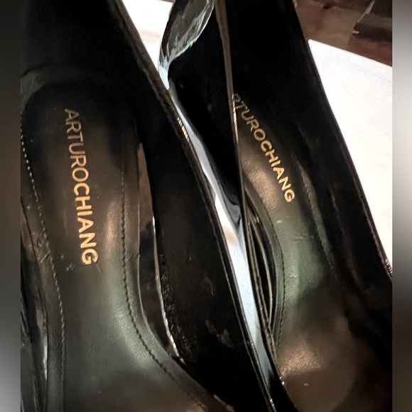 Arturo Chiang Black Patent Leather Peeptoe Pumps Size 7.5 - Picture 7 of 9